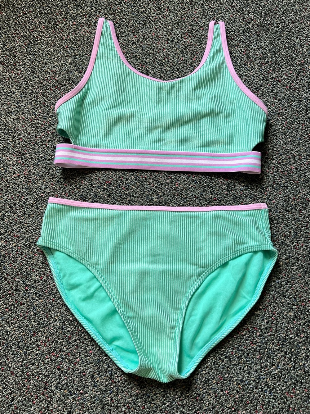 Colorblock Turquoise & Purple Full coverage bikini Ribbed Cut Out swimsuit XL